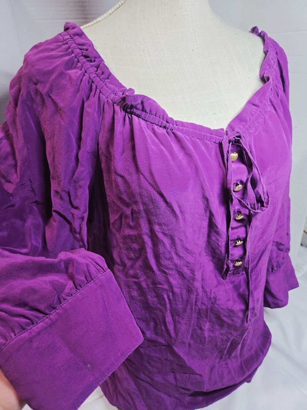 Vtg Y2K JUICY COUTURE Purple Fairy Peasant Silk Blouse Sz M 8 Ruffle Cottagecore
